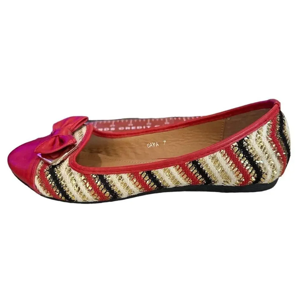 Machi Women's Red Plaid Ballet Flats Size 7 with‎ Bow Accent